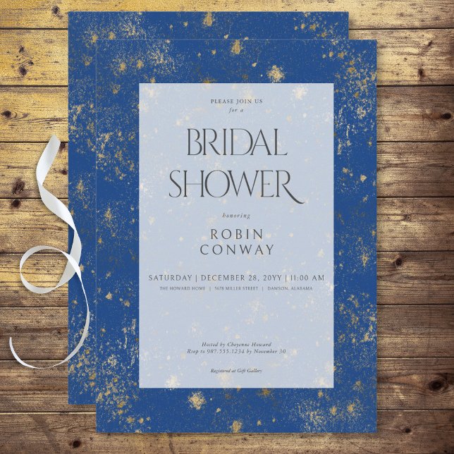 Modern Minimal Marseille Blue & Gold Bridal Shower Invitation (Modern Minimal Marseille Blue & Gold Bridal Shower Invitation)