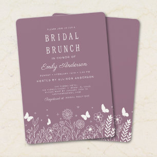 Modern Minimal Mauve Floral Bridal Brunch Invite
