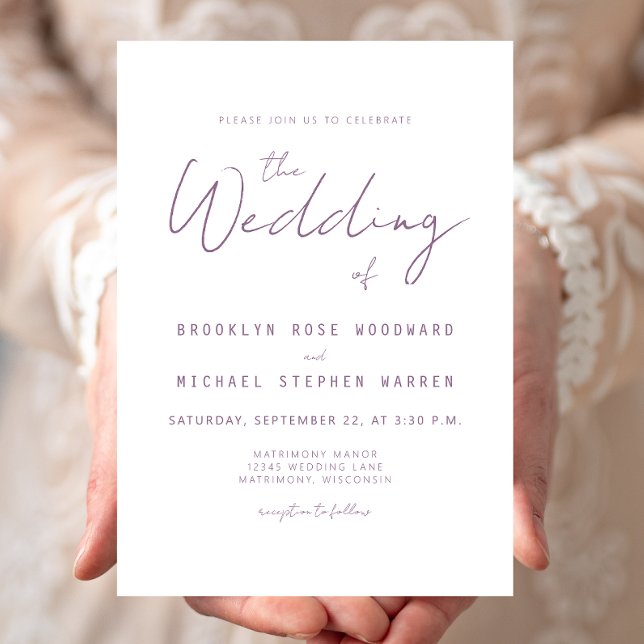 Modern Minimal Mauve Script Wedding Invite (Creator Uploaded)