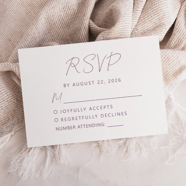 Modern Minimal Mauve Script Wedding RSVP Card (Creator Uploaded)