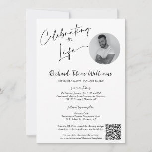 Modern Minimal Memorial Funeral Photo QR Code Invitation