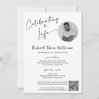 Modern Minimal Memorial Funeral Photo QR Code  Invitation