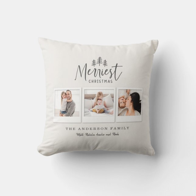 modern minimal merriest christmas throw pillow (Front)