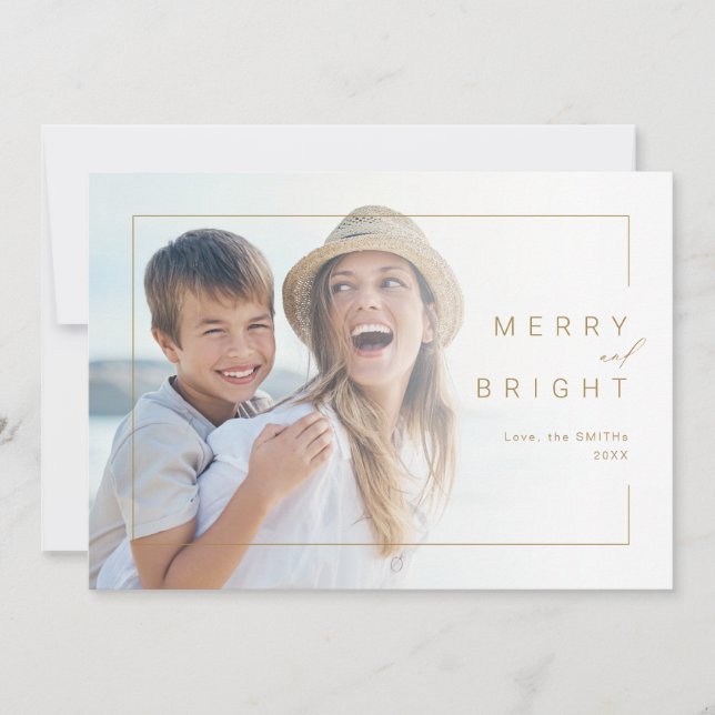 Modern Minimal Merry & Bright Photo Holiday card (Front)