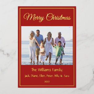 Modern Minimal Merry Christmas Family Photo Real Foil Holiday Card