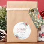 Modern Minimal Merry Christmas Greenery Classic Round Sticker<br><div class="desc">This round Christmas sticker features elegant winter greenery and berries on a white background. The design is accented with modern handwritten style text "Merry Christmas" which offers a touch of sophistication.</div>