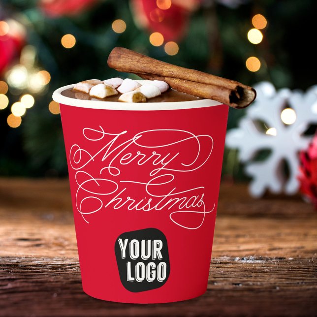 Modern Minimal Merry Christmas Personalized Logo Paper Cups (Creator Uploaded)
