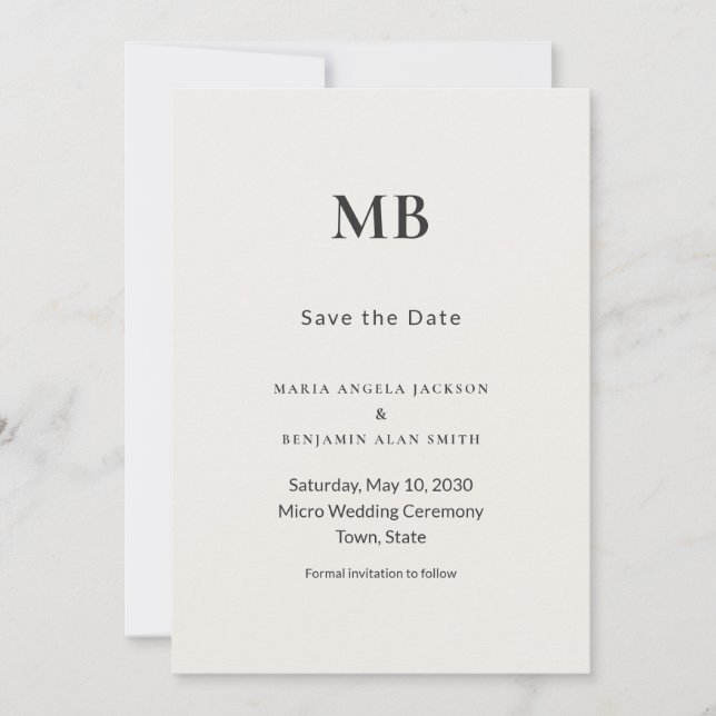Modern Minimal Micro Wedding Save the Date (Front)