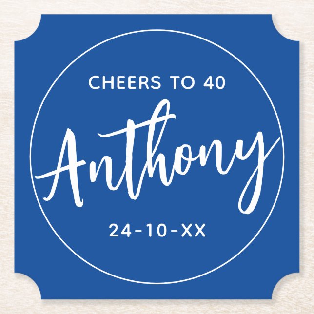 MODERN MINIMAL milestone birthday drink royal blue Paper Coaster (Front)