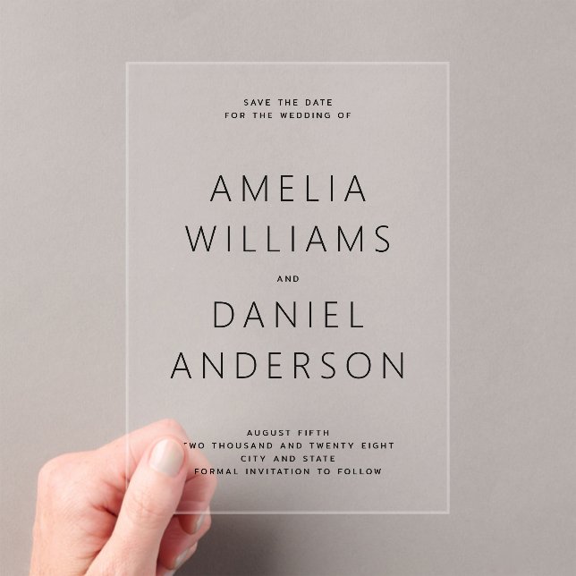 Modern minimal minimalist acrylic invitations (Insitu (Handheld))