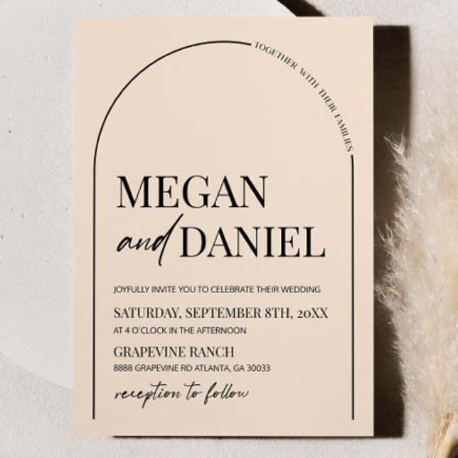 Modern Minimal Minimalist Beige Arch Wedding Invitation (Creator Uploaded)