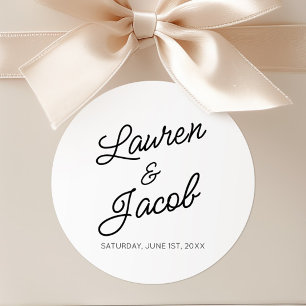Modern Minimal Minimalist Black and White Wedding Classic Round Sticker