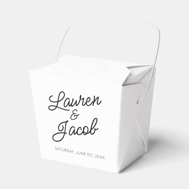 Modern Minimal Minimalist Black White Wedding Favor Box (Front Side)