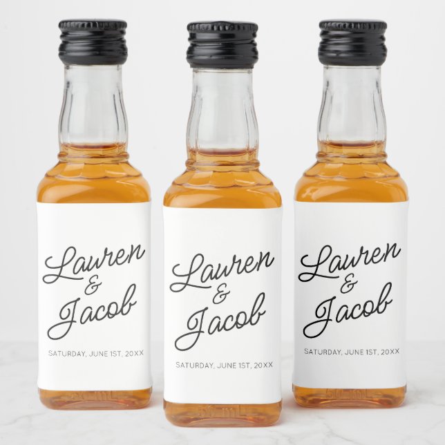 Modern Minimal Minimalist Black White Wedding Mini Liquor Bottle Label (Bottles)