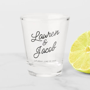 Modern Minimal Minimalist Black White Wedding Shot Glass