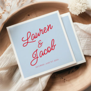 Modern Minimal Minimalist Blue and Red Wedding Napkin