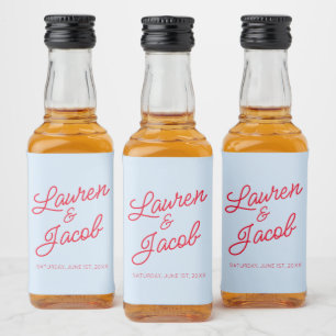 Modern Minimal Minimalist Blue Red Wedding Mini Liquor Bottle Label