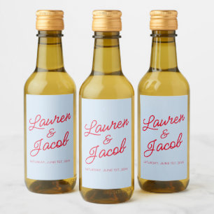 Modern Minimal Minimalist Blue Red Wedding Mini Wine Label