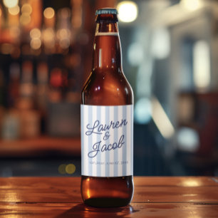 Modern Minimal Minimalist Blue Stripes Wedding Beer Bottle Label