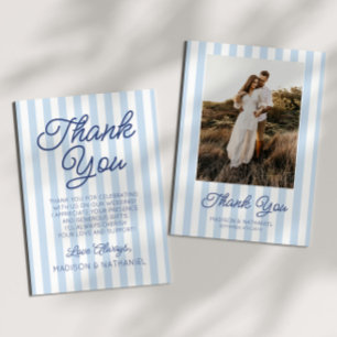 Modern Minimal Minimalist Blue Stripes Wedding Thank You Card