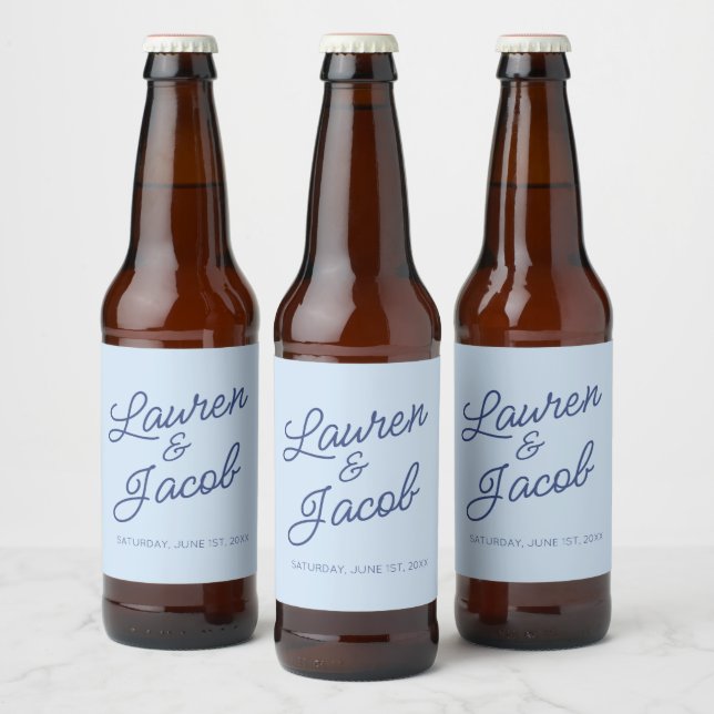 Modern Minimal Minimalist Blue Wedding Beer Bottle Label (Bottles)