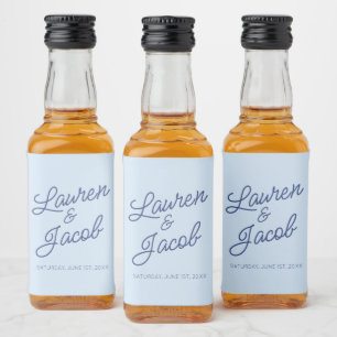 Modern Minimal Minimalist Blue Wedding Mini Liquor Bottle Label