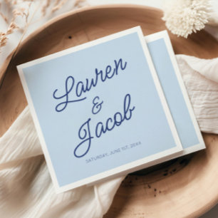Modern Minimal Minimalist Blue Wedding Napkin