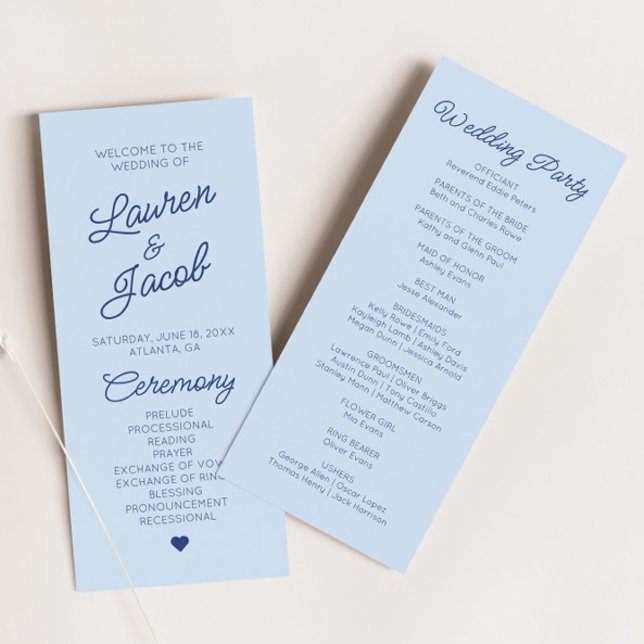 Modern Minimal Minimalist Blue Wedding Program (Creator Uploaded)