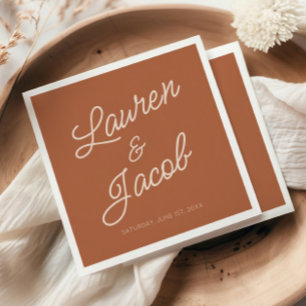 Modern Minimal Minimalist Brown Boho Wedding Napkin