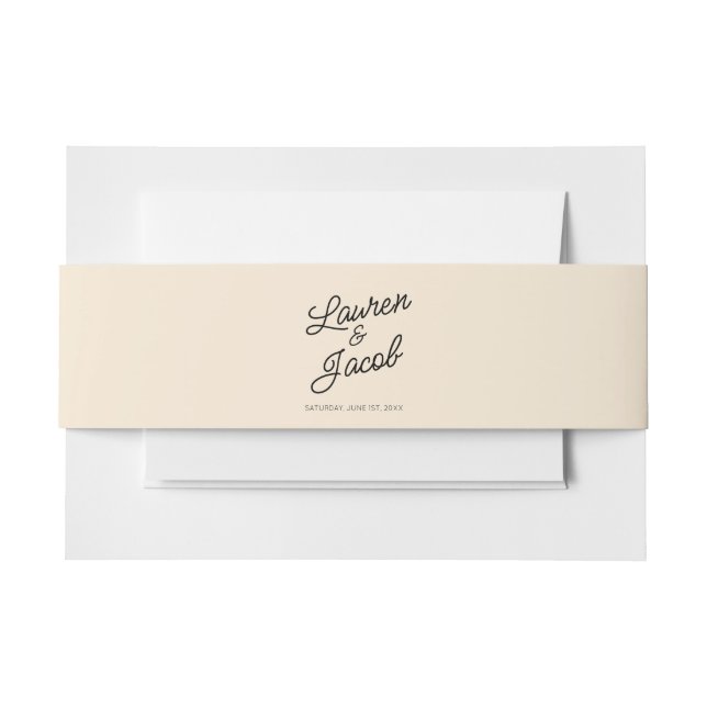 Modern Minimal Minimalist Champagne Wedding Invitation Belly Band (Front Example)