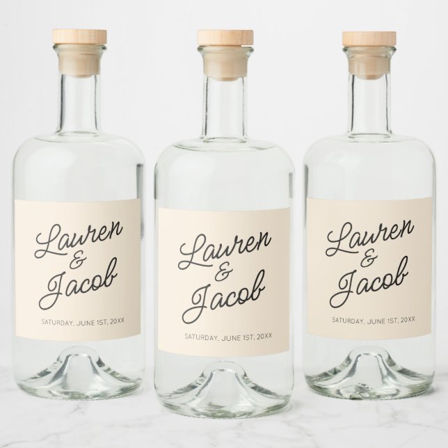 Modern Minimal Minimalist Champagne Wedding Liquor Bottle Label (Bottles)