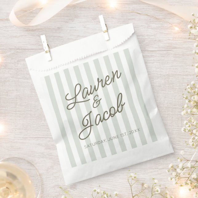 Modern Minimal Minimalist Green Stripes Wedding Favour Bag (Clipped)
