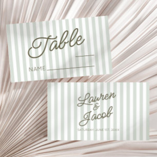 Modern Minimal Minimalist Green Stripes Wedding Place Card
