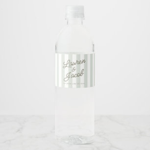 Modern Minimal Minimalist Green Stripes Wedding Water Bottle Label
