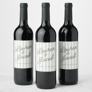 Modern Minimal Minimalist Green Stripes Wedding Wine Label