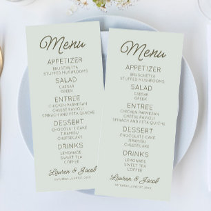 Modern Minimal Minimalist Green Wedding Menu
