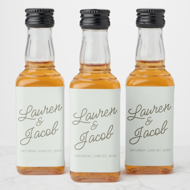 Modern Minimal Minimalist Green Wedding Mini Liquor Bottle Label (Bottles)