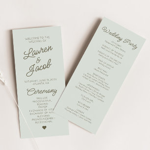 Modern Minimal Minimalist Green  Wedding Program
