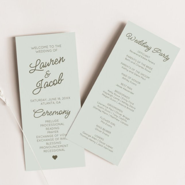 Modern Minimal Minimalist Green  Wedding Program (Creator Uploaded)