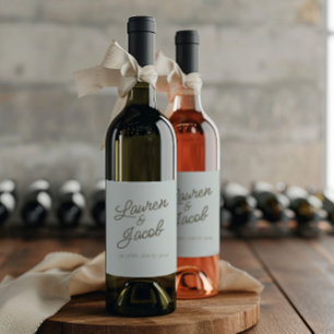 Modern Minimal Minimalist Green Wedding Wine Label