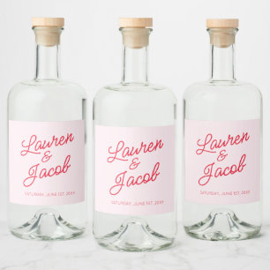 Modern Minimal Minimalist Pink and Red Wedding Liquor Bottle Label