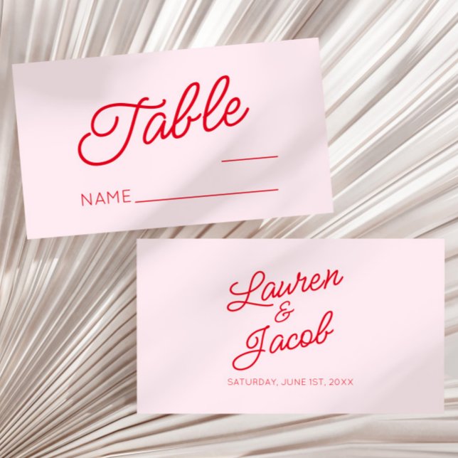 Modern Minimal Minimalist Pink and Red Wedding Place Card (Creator Uploaded)