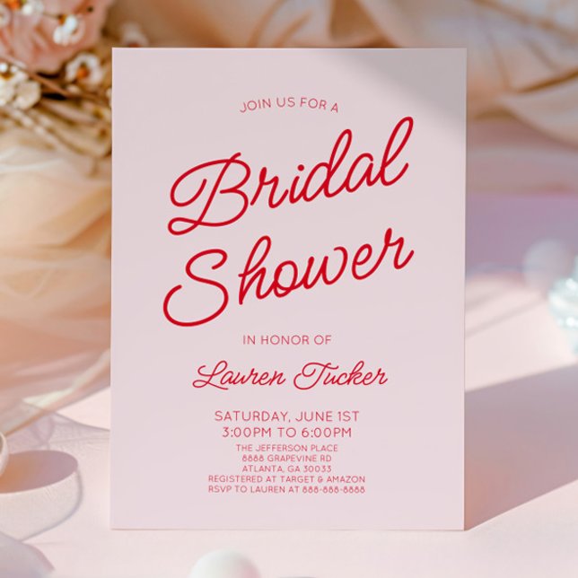 Modern Minimal Minimalist Pink Red Bridal Shower Invitation (Creator Uploaded)