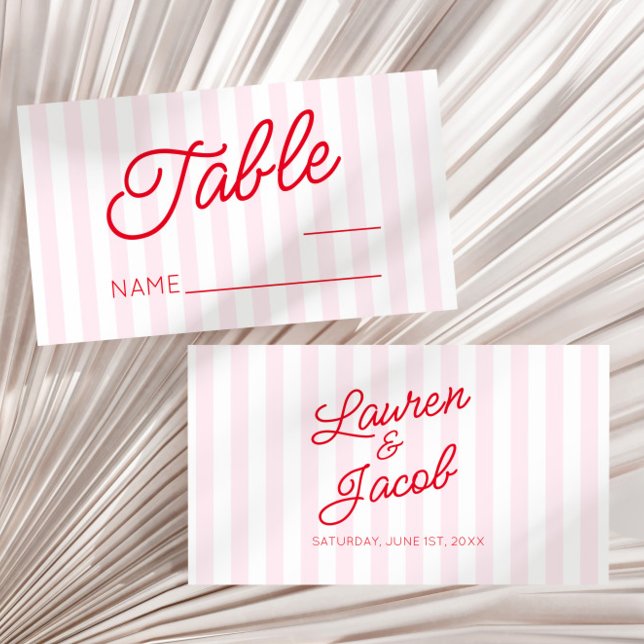 Modern Minimal Minimalist Pink Stripes Red Wedding Place Card (Creator Uploaded)