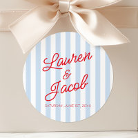 Modern Minimal Minimalist Red Blue Stripes Wedding