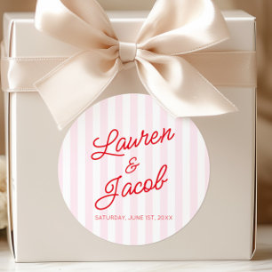 Modern Minimal Minimalist Red Pink Stripes Wedding Classic Round Sticker