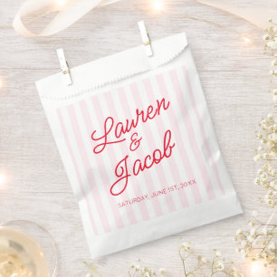 Modern Minimal Minimalist Red Pink Stripes Wedding Favour Bag