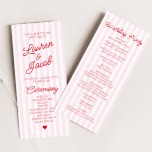 Modern Minimal Minimalist Red Pink Stripes Wedding Program