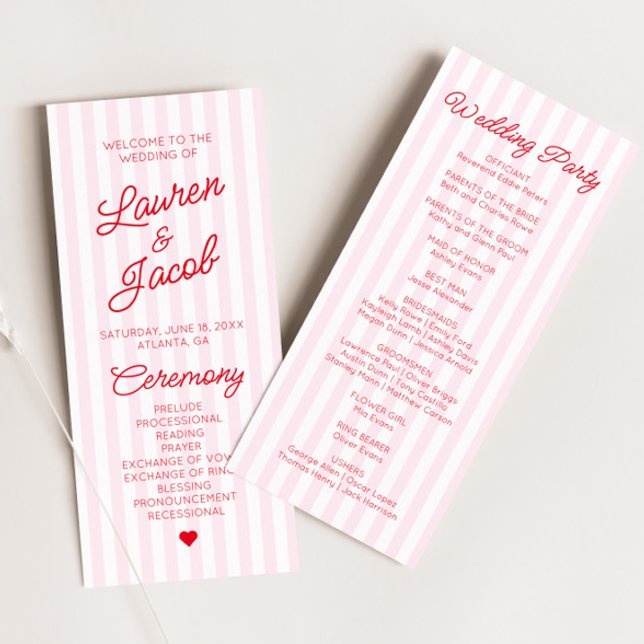 Modern Minimal Minimalist Red Pink Stripes Wedding Program (Creator Uploaded)