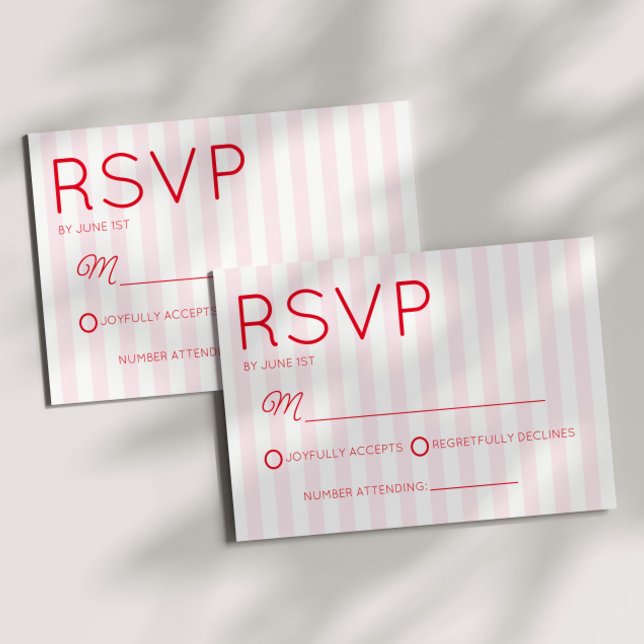 Modern Minimal Minimalist Red Pink Stripes Wedding RSVP Card (Creator Uploaded)